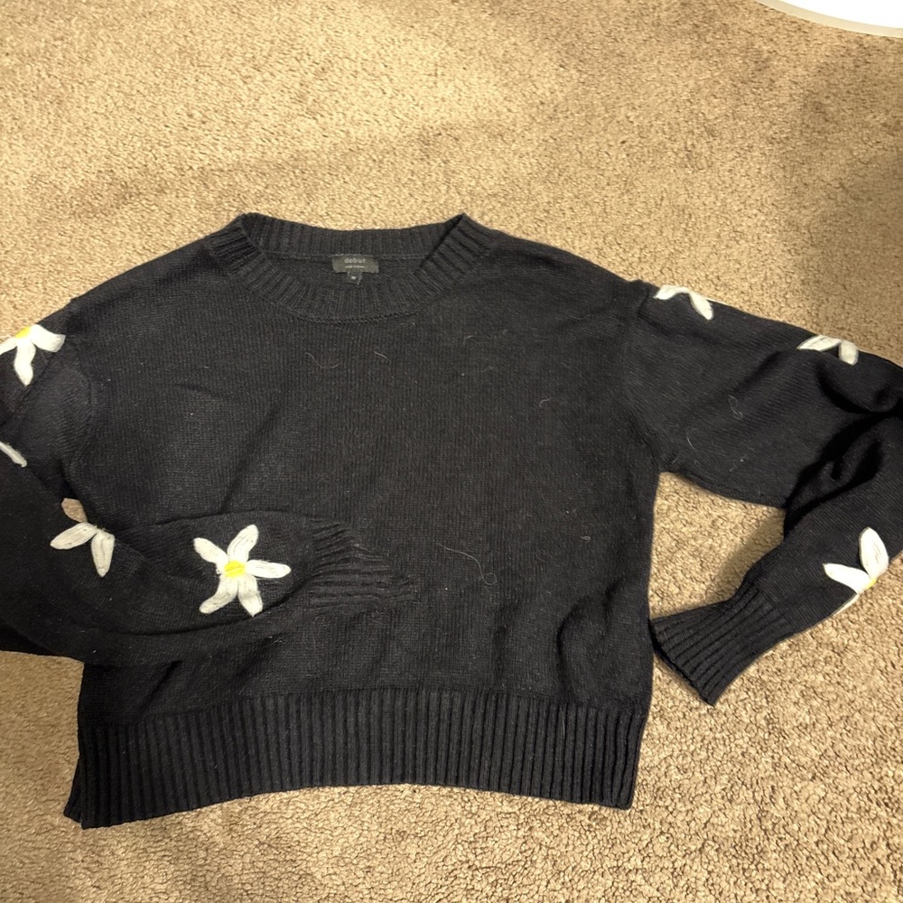 Debut Black Sweater with White Floral Design